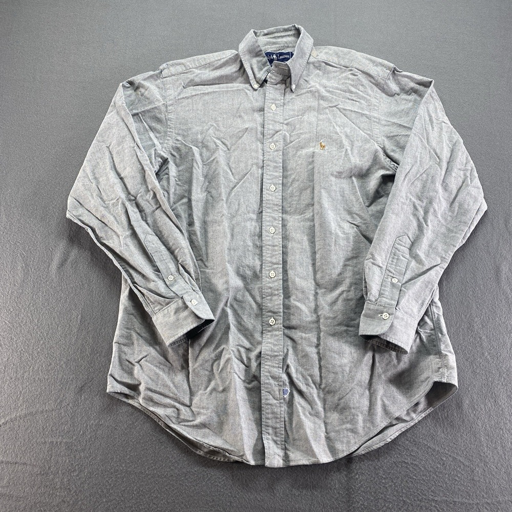Ralph Lauren‎ Button Down Shirt Mens 16.5-35 Grey Excellent Cotton Oxford Pony